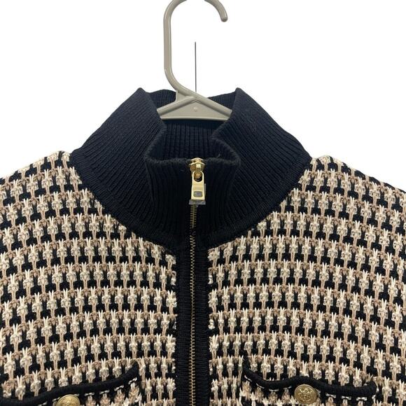 J.Crew Jacquard Sweater-Jacket Cotton Full Zip Gold Buttons Size Medium NEW - Picture 7 of 10